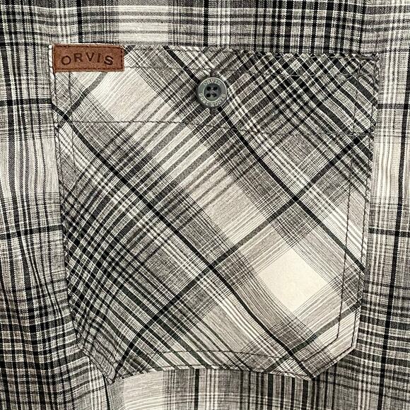 Orvis Black White Plaid Mens XXL Short Sleeve Button Down Shirt Camping Fishing - Picture 5 of 8